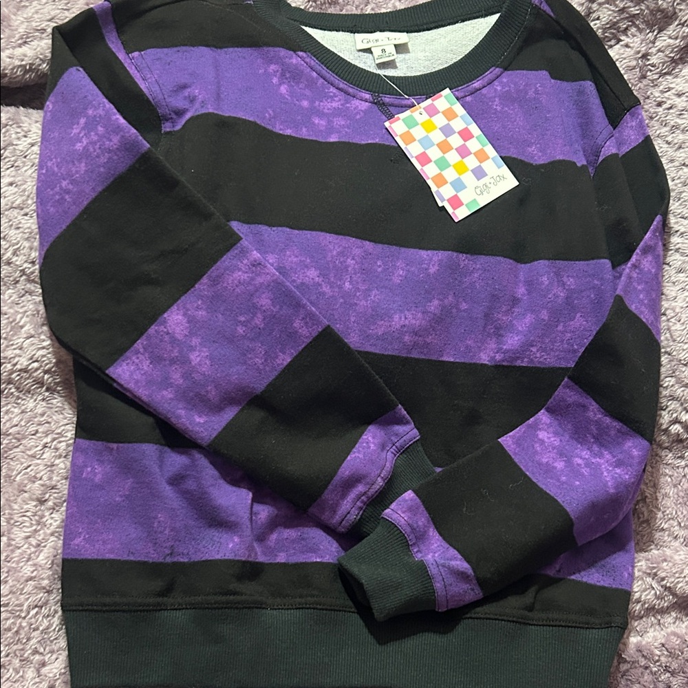 Cozy Purple and Black Striped Kids Sweatshirt